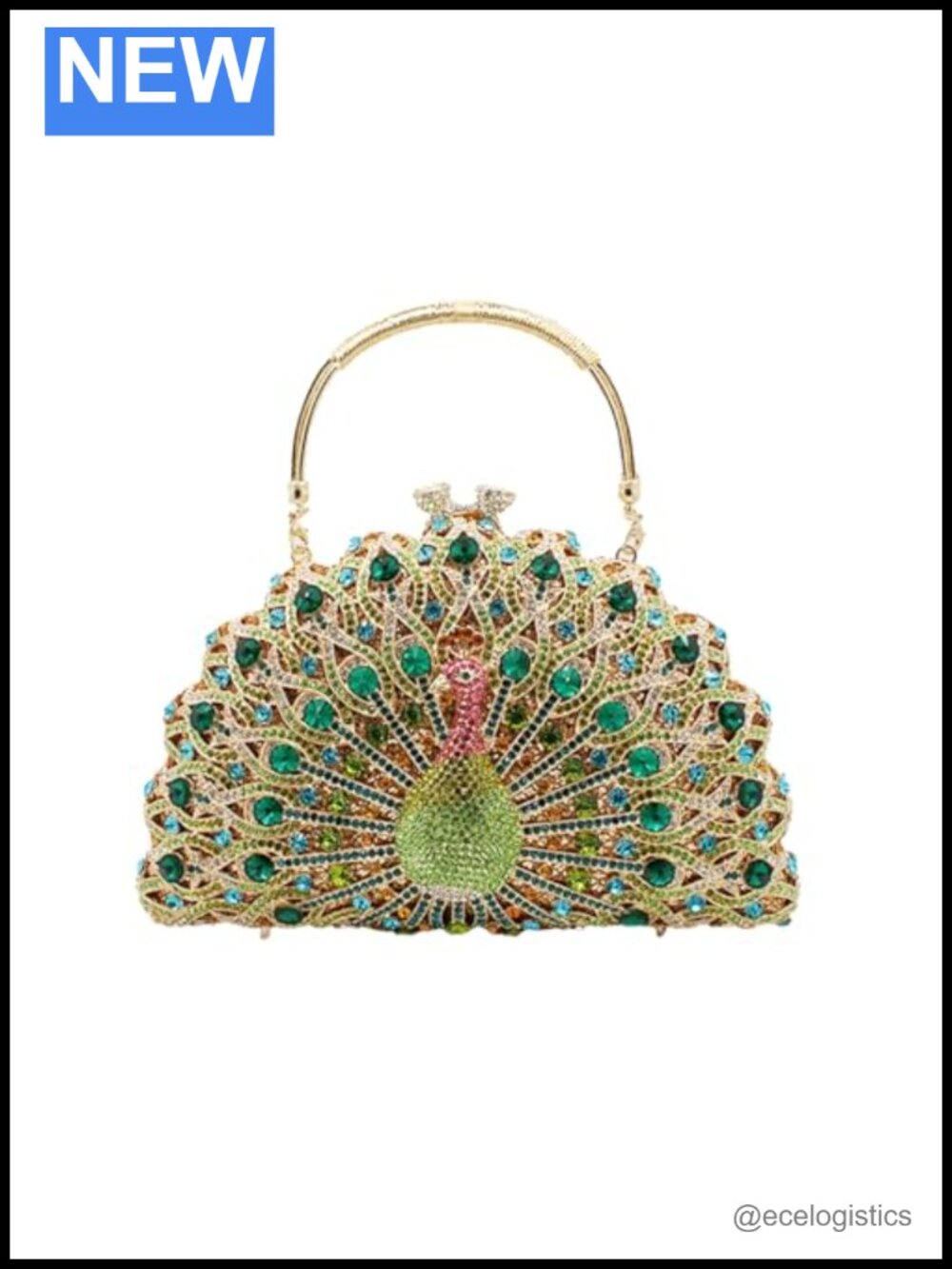 Crystal Rhinestone Peacock Clutch Purse Sparkling Evening Bag Chain Strap